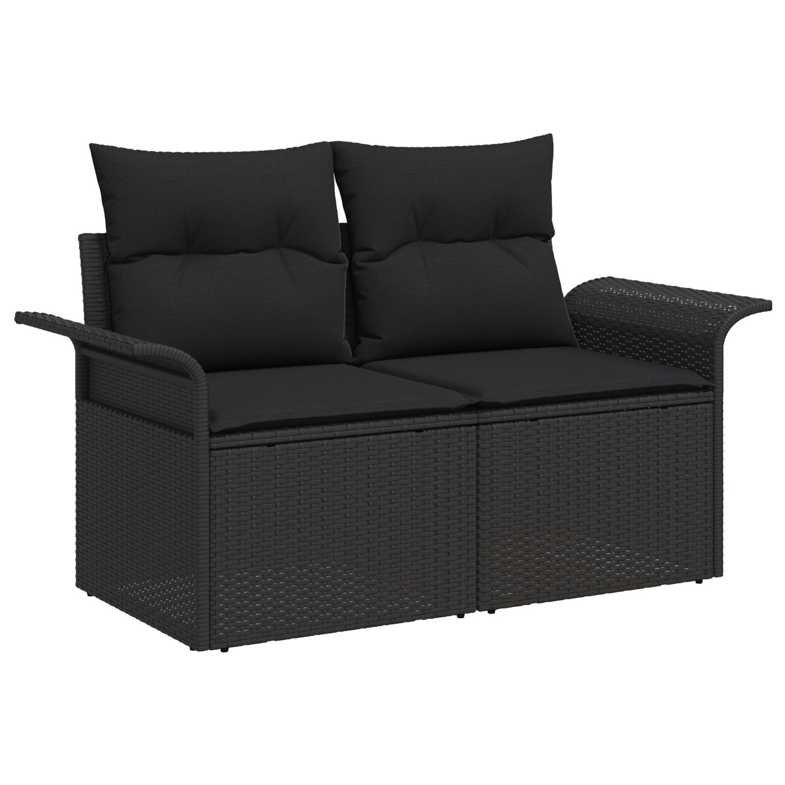 6-delt Have Sofa Sæt med Hynder Sort Poly Rattan,  2-personers Have Sofa med Opbevaring & Hynder Sort Poly Rattan
