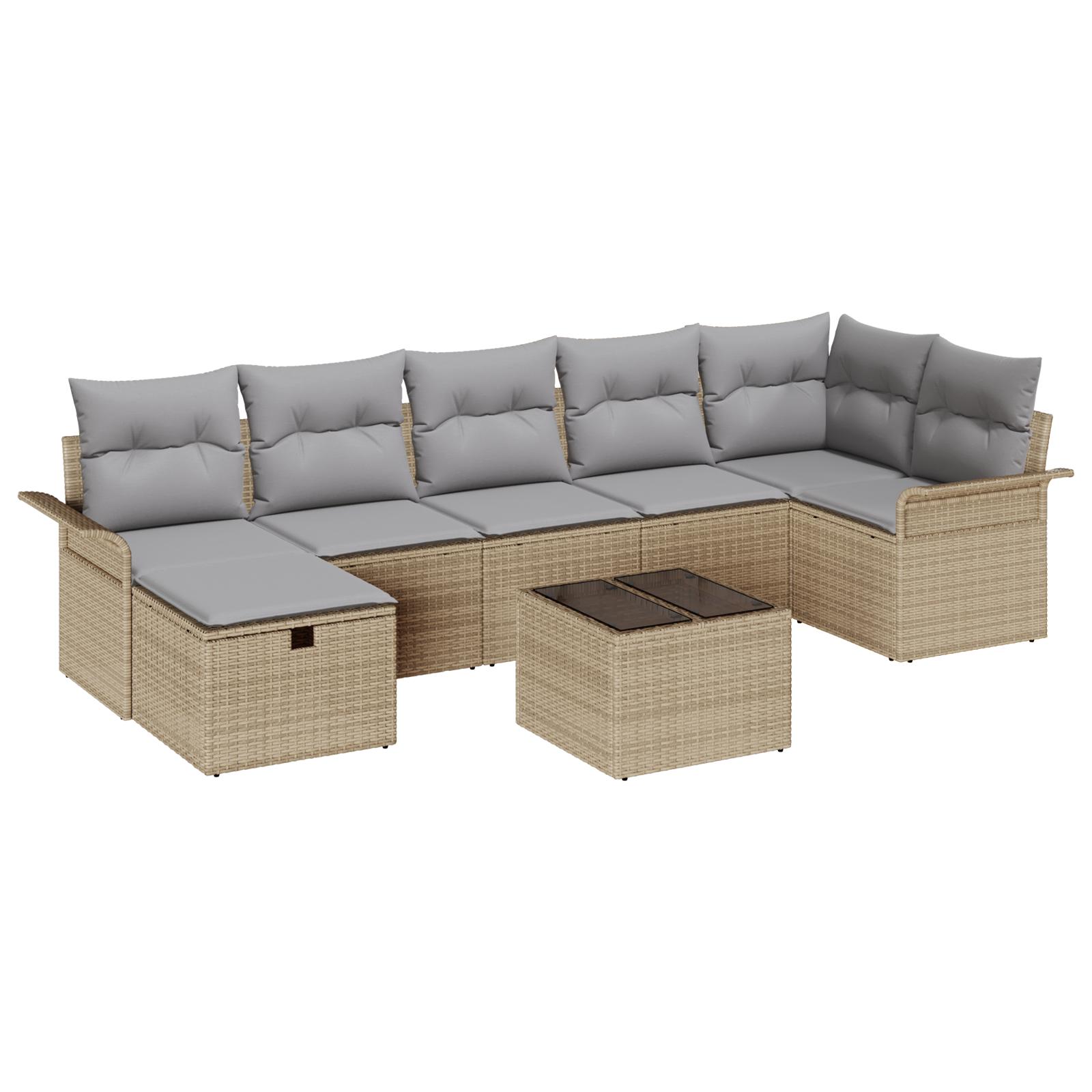 8 Piece Have Sofa Sæt med Puder Beige Poly Rattan