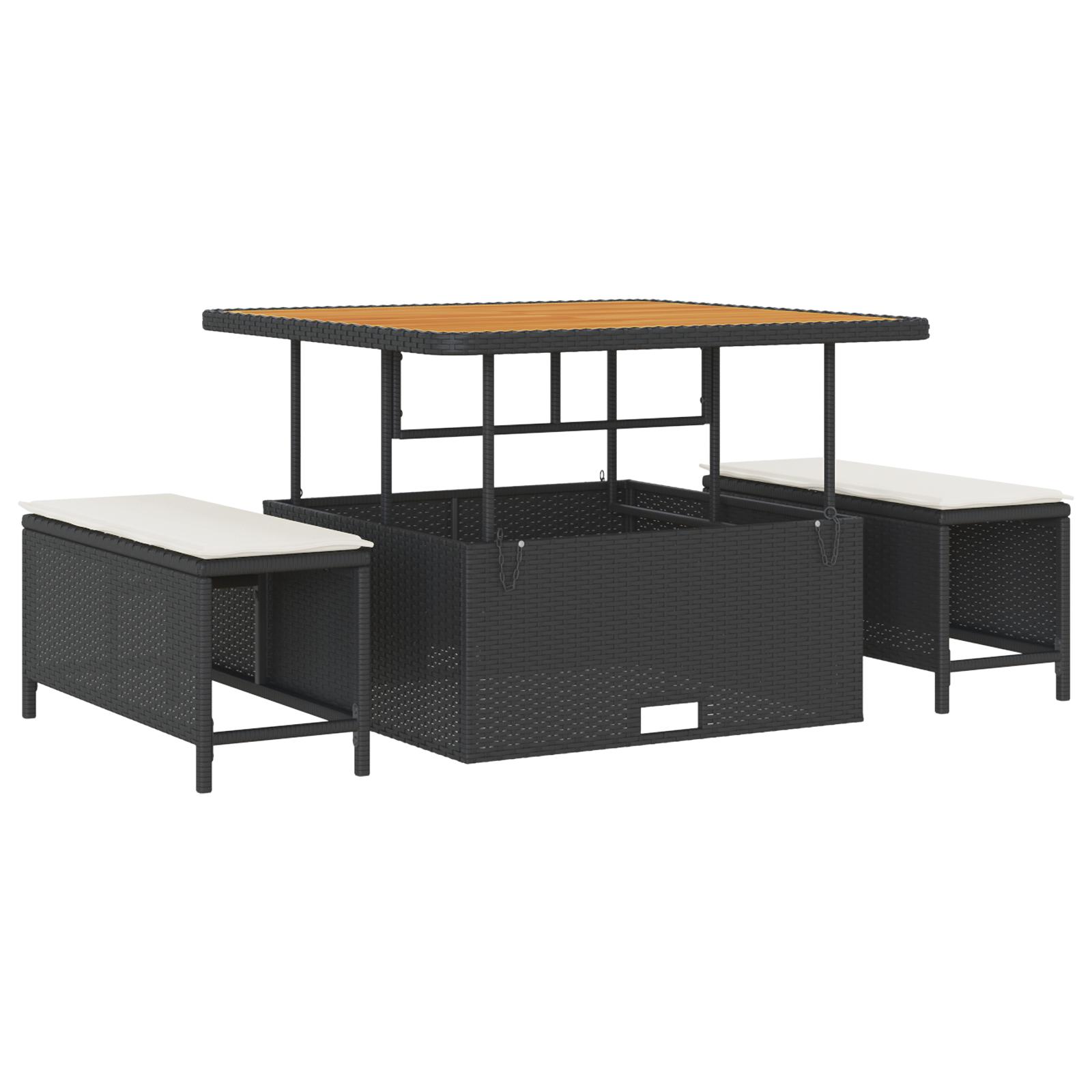 13 Piece Have Sofa Sæt med Puder Sort Poly Rattan Akacie,  3 Piece Have Dining Set med Puder Sort Poly Rattan Akacie