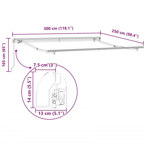 Markise Stribet Flerfarvet 3 x 2,5 m Polyester og metal