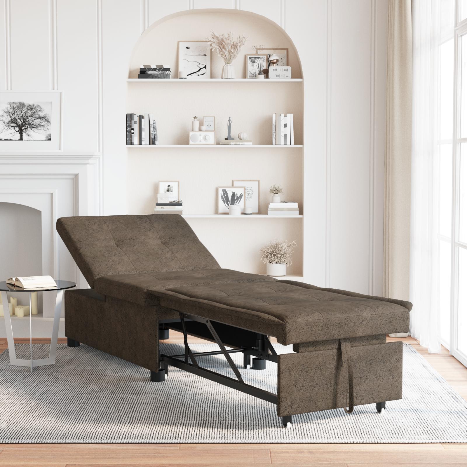 Sovesofa 3-i-1 udtræksdesign hærgrøn faux suede læder