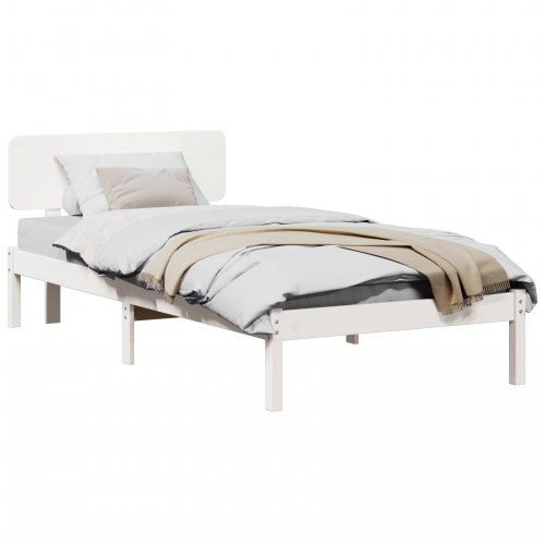 Sengestel med hovedgærde - hvid, 75 x 190 cm, massiv fyrretræ