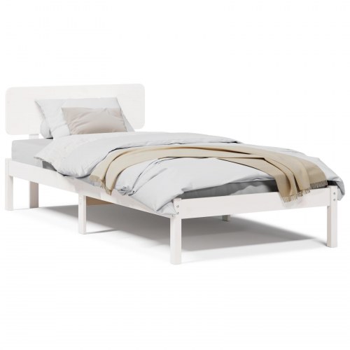 Sengestel med hovedgærde - hvid, 75 x 190 cm, massiv fyrretræ