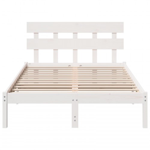 Sengestel med hovedgærde i massivt fyrretræ - hvid 135 x 190 cm