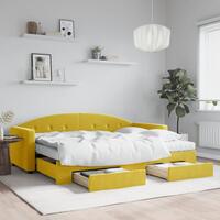 Daybed med udtræk og skuffer 80x200 cm velour gul