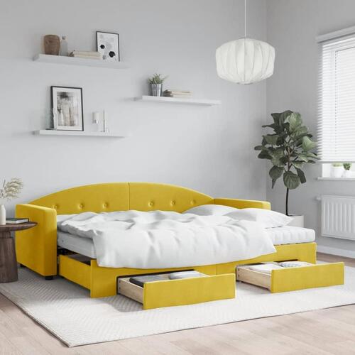 Daybed med udtræk og skuffer 80x200 cm velour gul