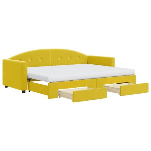 Daybed med udtræk og skuffer 80x200 cm velour gul