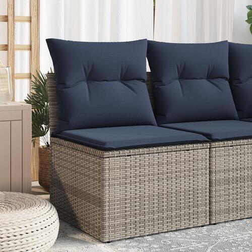 Have Sofa Uden Armlæn med Puder Grå Poly Rattan