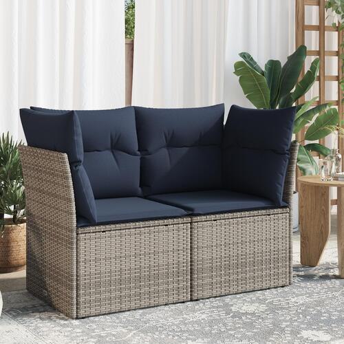 Have Sofa med Puder 2-Sæder Grå Poly Rattan