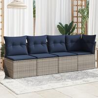 Have Sofa med Puder 4-Sæde Grå Poly Rattan