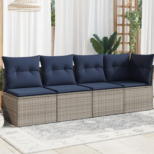 Have Sofa med Puder 4-Sæde Grå Poly Rattan
