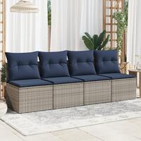 Have Sofa med Puder 4-sæders Grå Poly Rattan