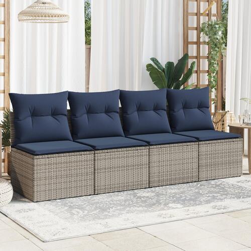 Have Sofa med Puder 4-sæders Grå Poly Rattan