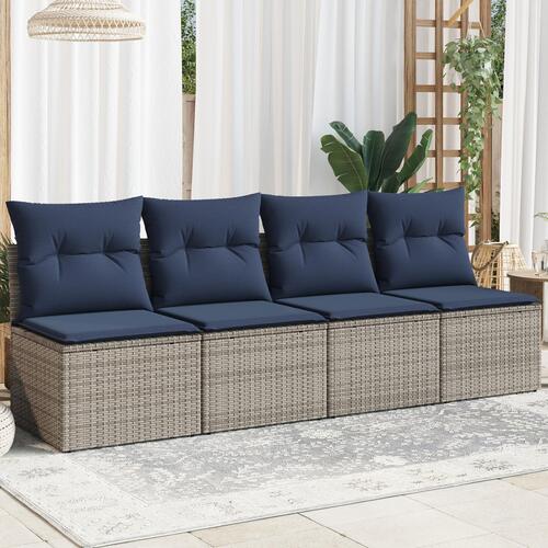 Have Sofa med Puder 4-sæders Grå Poly Rattan