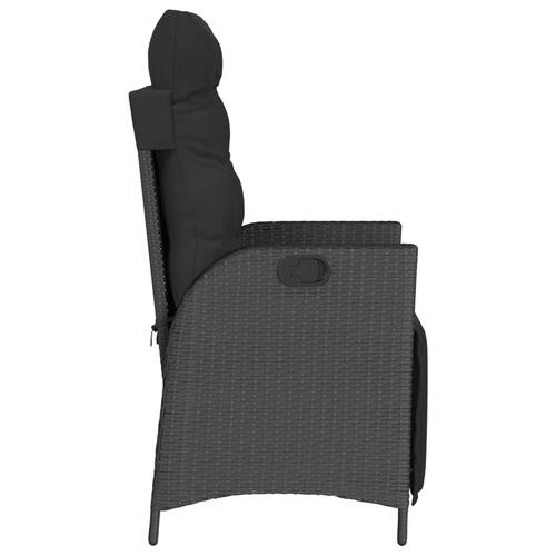 Havestol med justerbart ryglæn og fodstøtte polyrattan sort (OUTLET A)