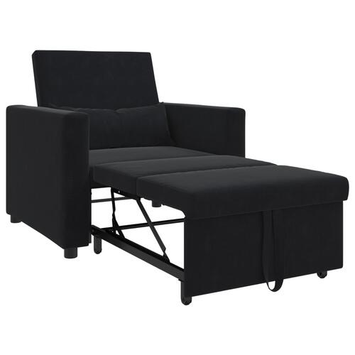 3-i-1 Enkel Sovesofa Konvertibel Sort Fløjl