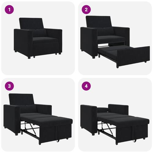 3-i-1 Enkel Sovesofa Konvertibel Sort Fløjl