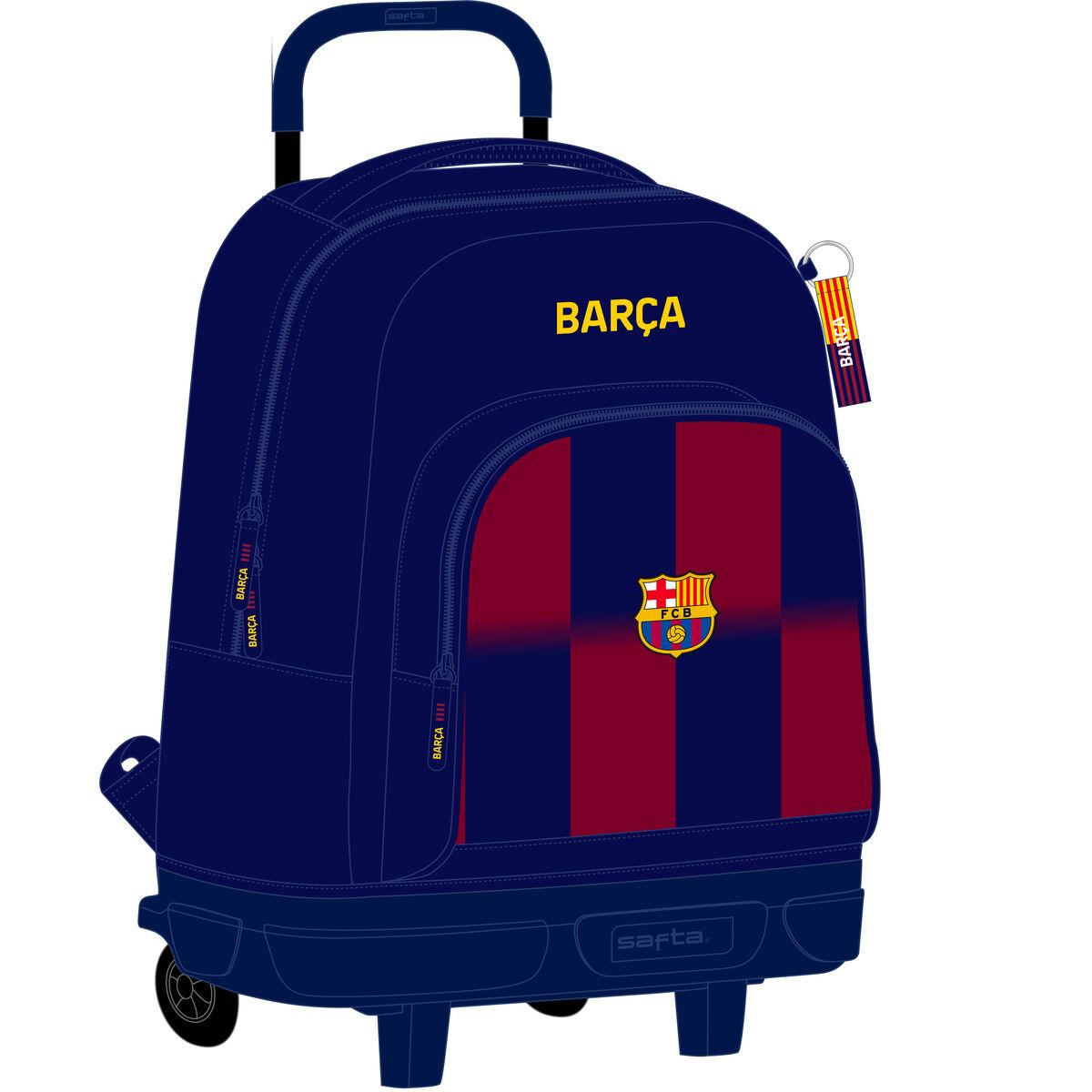 F.C. Barcelona skoletaske med hjul - blå/rødbrun, 33 × 45 × 22 cm