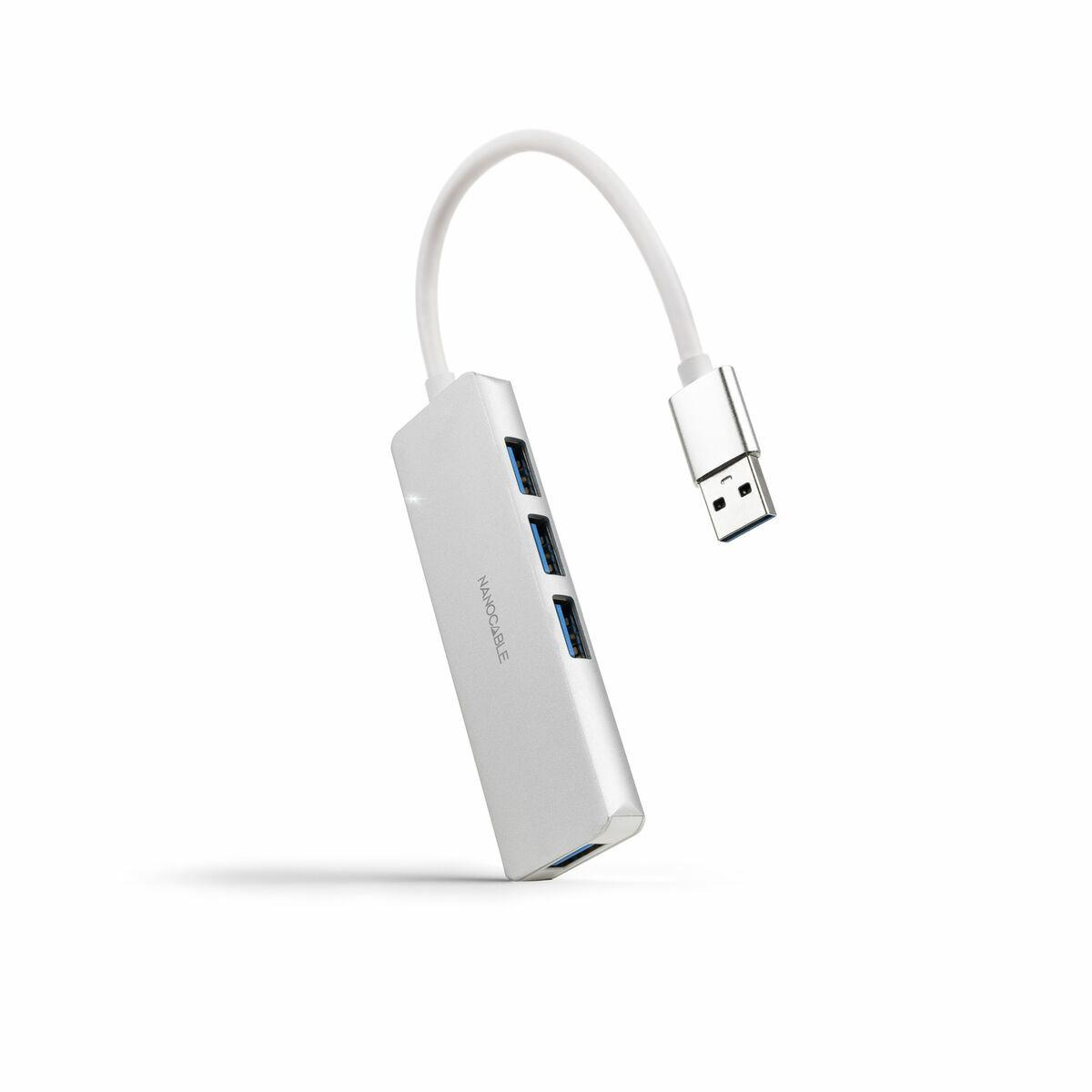 USB hub NANOCABLE 4-ports USB-A 3.2 Gen 1 - sølvfarvet