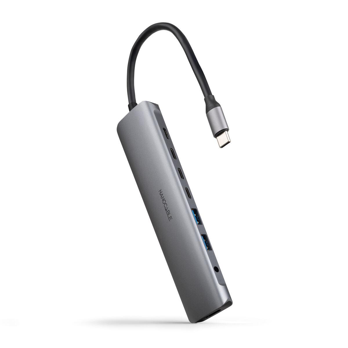 USB-C hub NANOCABLE 10.16.4608, grå - HDMI, USB 3.2, 3,5 mm, 100 W