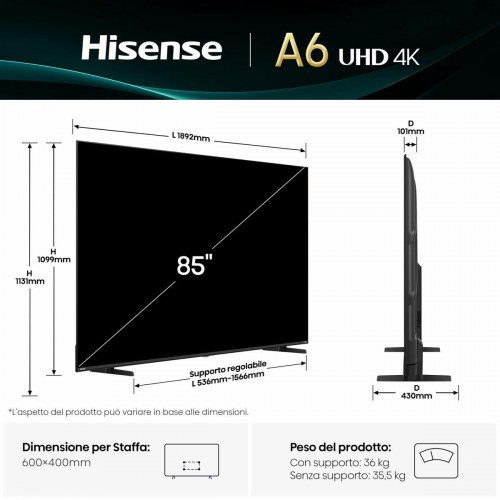 Hisense 85A6Q 85" Smart TV 4K Ultra HD LED HDR