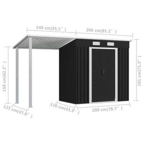 Haveskur med forlænget tag 346x121x181 cm stål antracitgrå