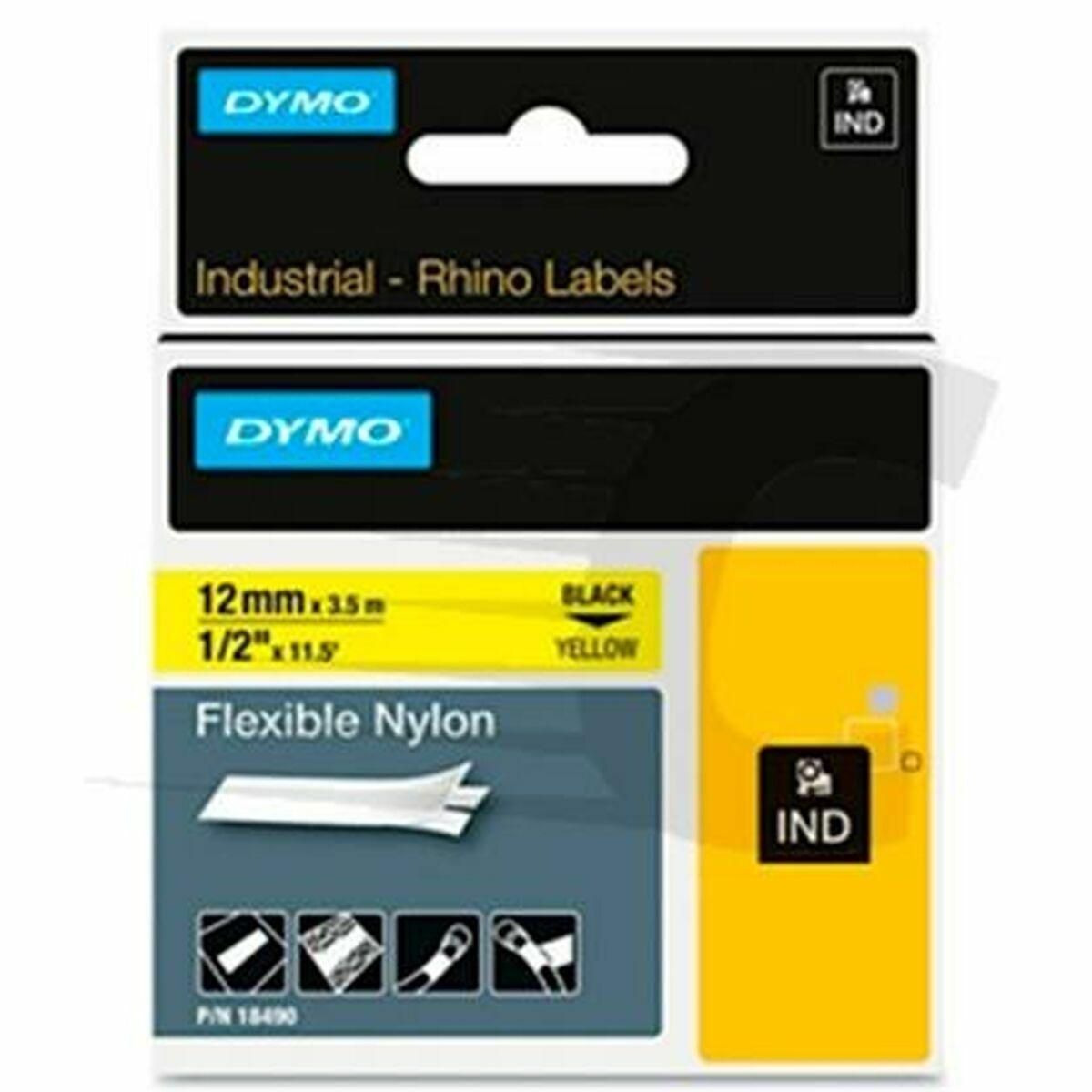 Dymo lamineret nylon tape - Flexible IND, sort på gul, 12 mm x 3,5 m