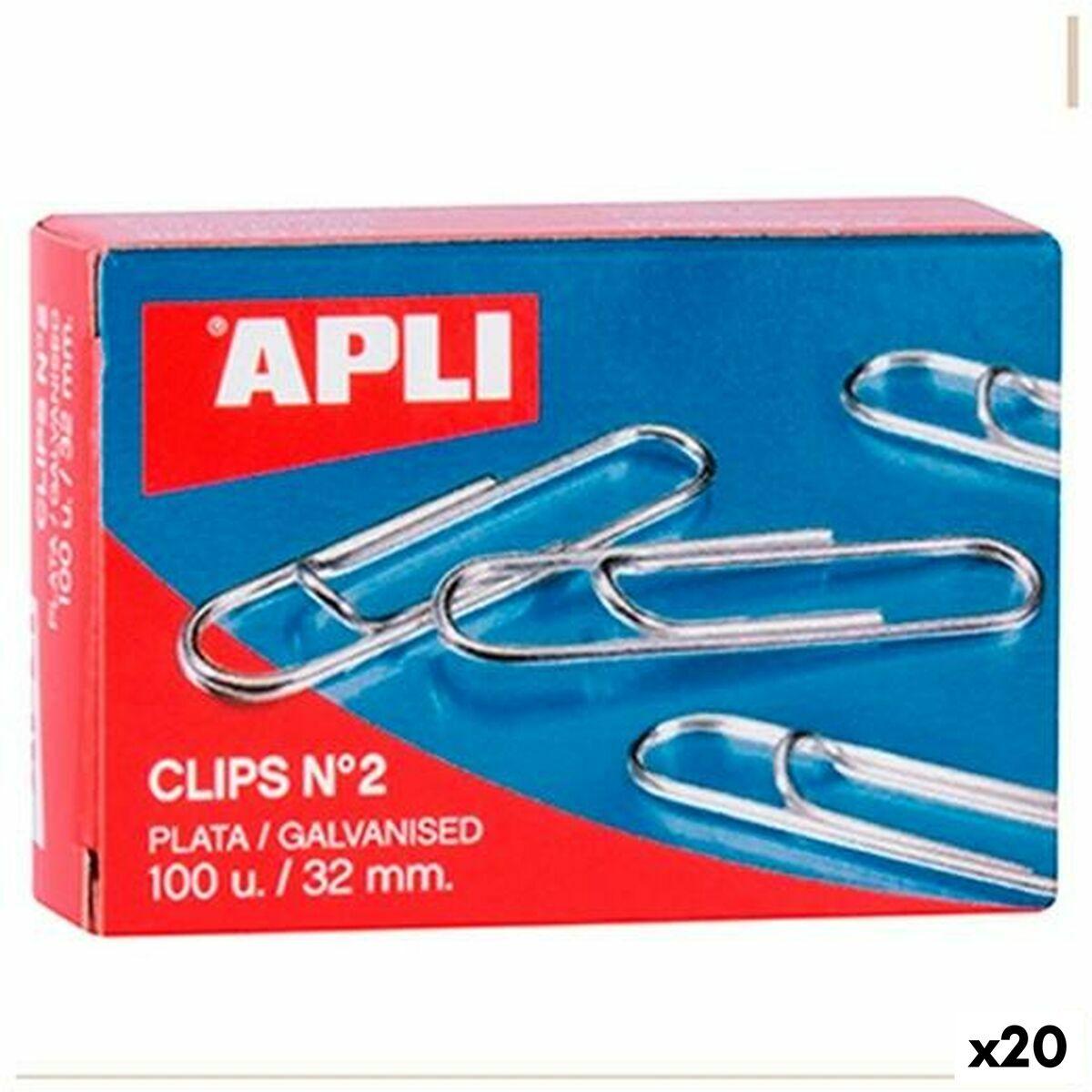 Apli Clip Nº 2, sølvfarvet papirclips 32 mm - 10 stk. (20 pakker)