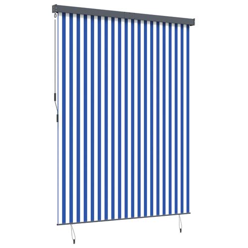 Udendørs Rullegardin Stribet Indstillelig Blå og hvid 200 x 250 cm Stof