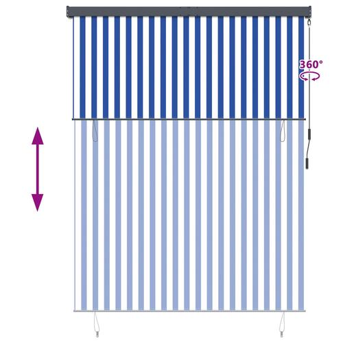 Udendørs Rullegardin Stribet Indstillelig Blå og hvid 200 x 250 cm Stof