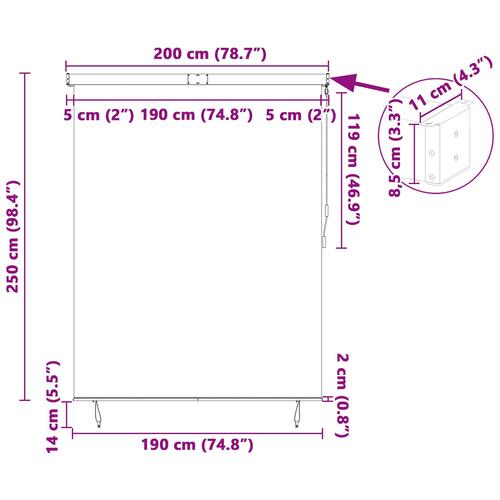 Udendørs Rullegardin Stribet Indstillelig Blå og hvid 200 x 250 cm Stof