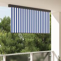 Udendørs Rullegardin Stribet Indstillelig Blå og hvid 220 x 250 cm Stof