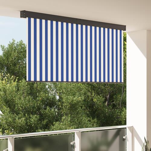 Udendørs Rullegardin Stribet Indstillelig Blå og hvid 220 x 250 cm Stof