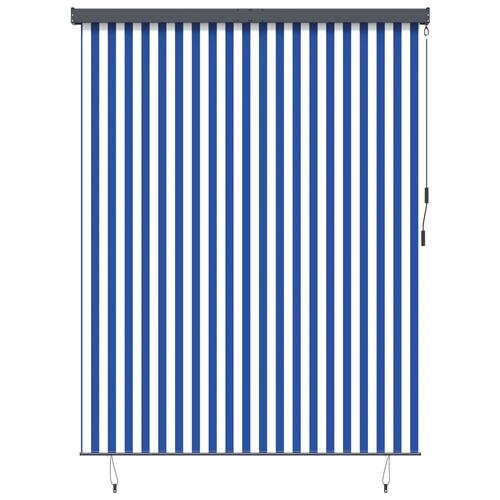 Udendørs Rullegardin Stribet Indstillelig Blå og hvid 220 x 250 cm Stof