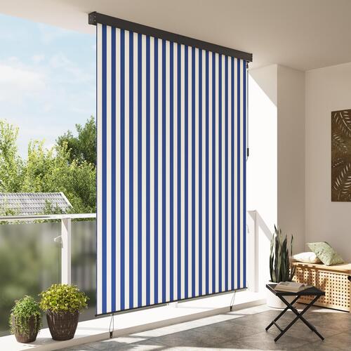 Udendørs Rullegardin Stribet Indstillelig Blå og hvid 220 x 250 cm Stof