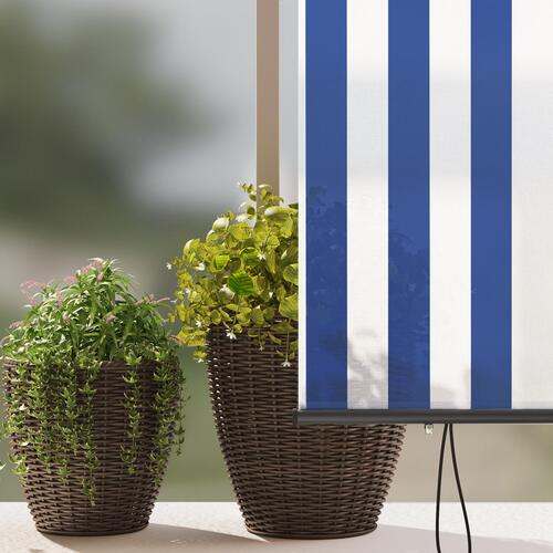 Udendørs Rullegardin Stribet Indstillelig Blå og hvid 220 x 250 cm Stof