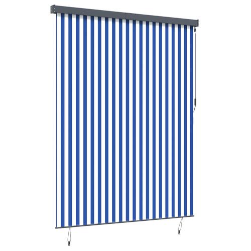 Udendørs Rullegardin Stribet Indstillelig Blå og hvid 220 x 250 cm Stof