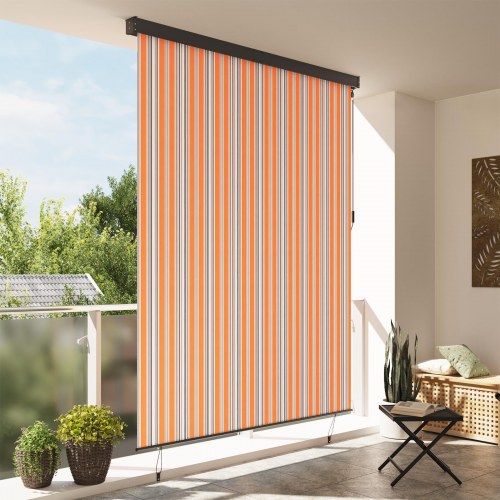 Udendørs rullegardin - gul/blå striber 200 × 250 cm i stof og aluminium