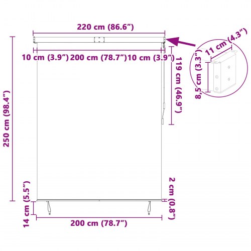 Udendørs rullegardin - gul/blå striber 200 × 250 cm i stof og aluminium