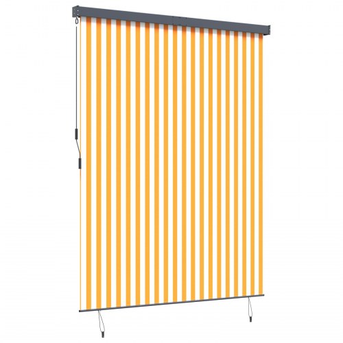 Udendørs rullegardin - hvid/orange stribet 200 × 250 cm i stof og aluminium
