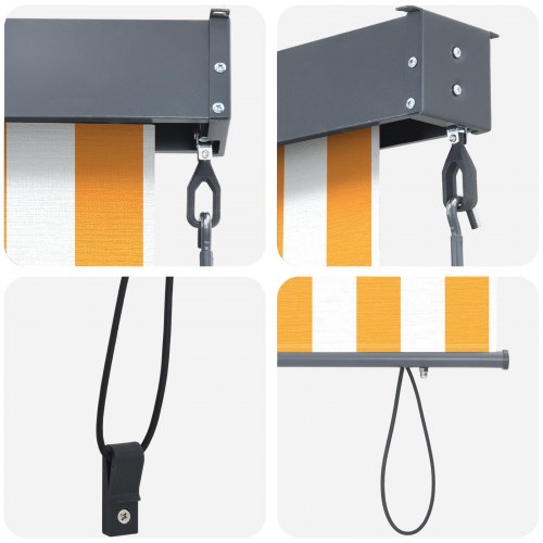 Udendørs rullegardin - hvid/orange stribet 200 × 250 cm i stof og aluminium