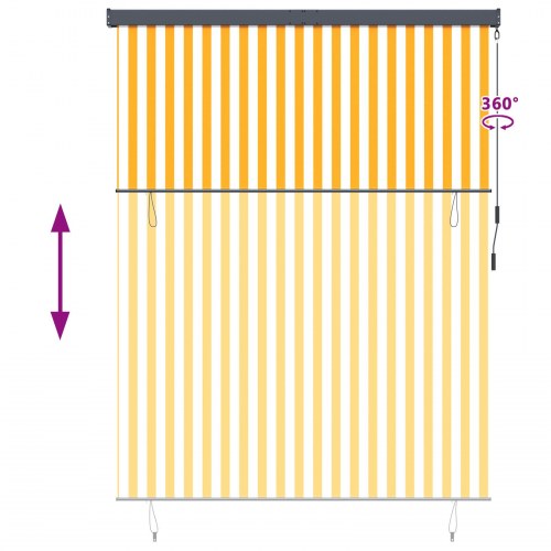Udendørs rullegardin - hvid/orange stribet 200 × 250 cm i stof og aluminium