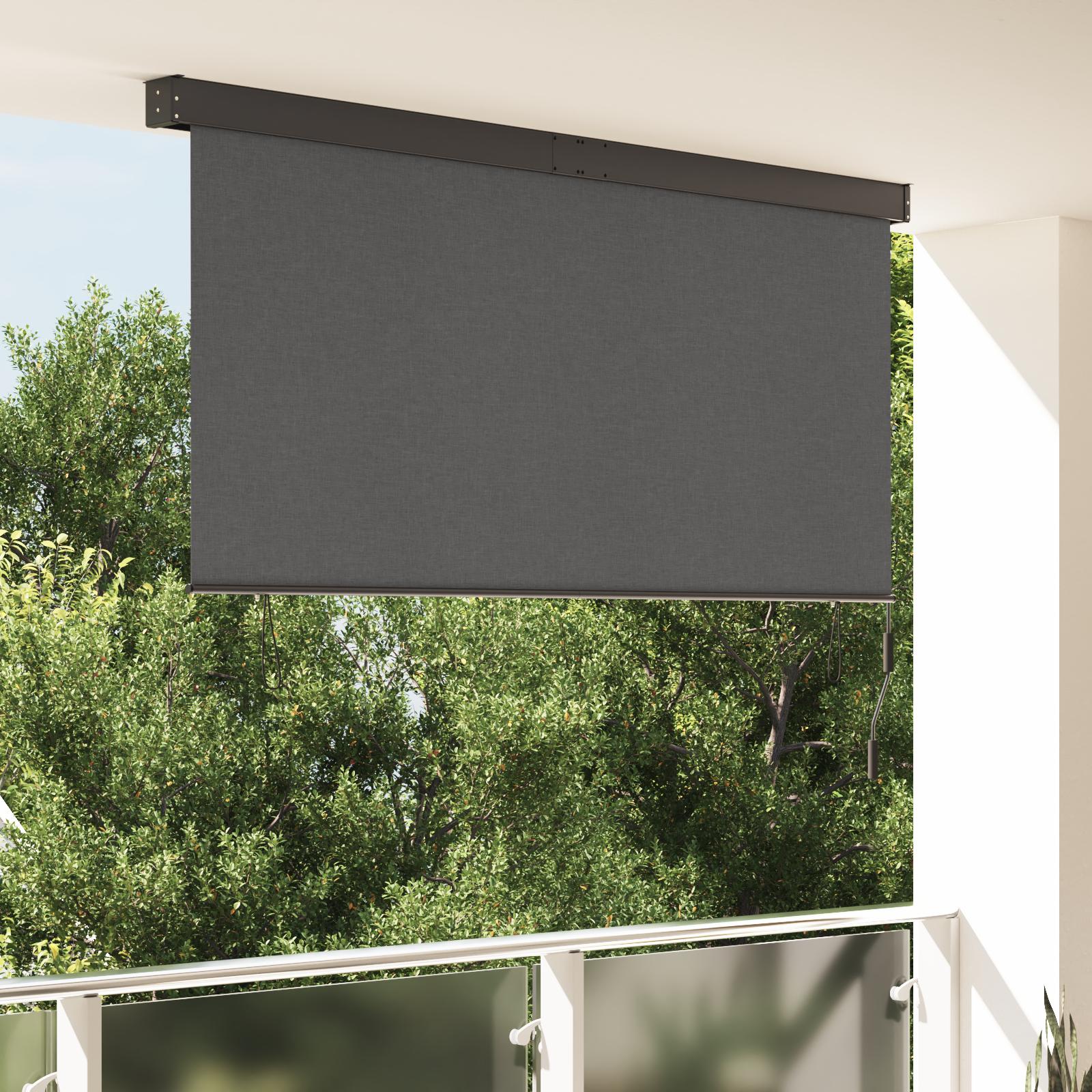 Udendørs Rullegardin Stribet Indstillelig Antracitgrå 220 x 250 cm Stof
