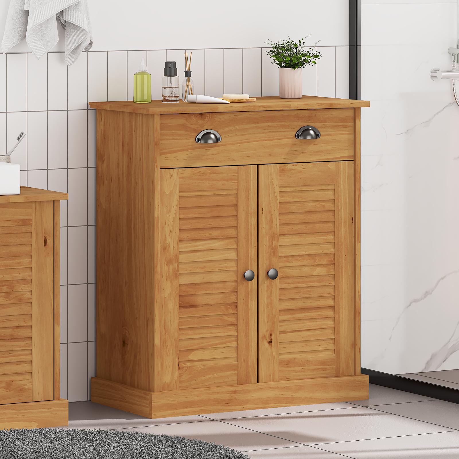 Badeværelsesskab honningfarvet 68 x 34 x 80 cm Massivt fyrretræ