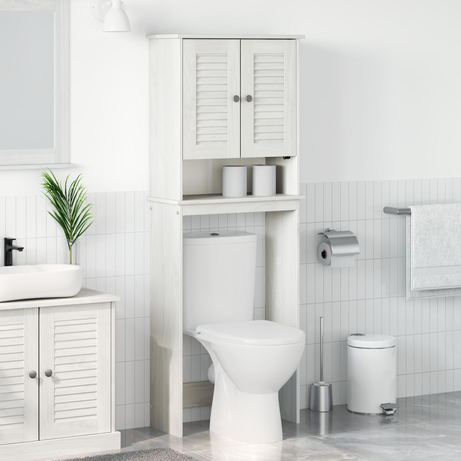 Toilet Skab med hylde Hvid 60 x 27 x 161 cm Massivt fyrretræ