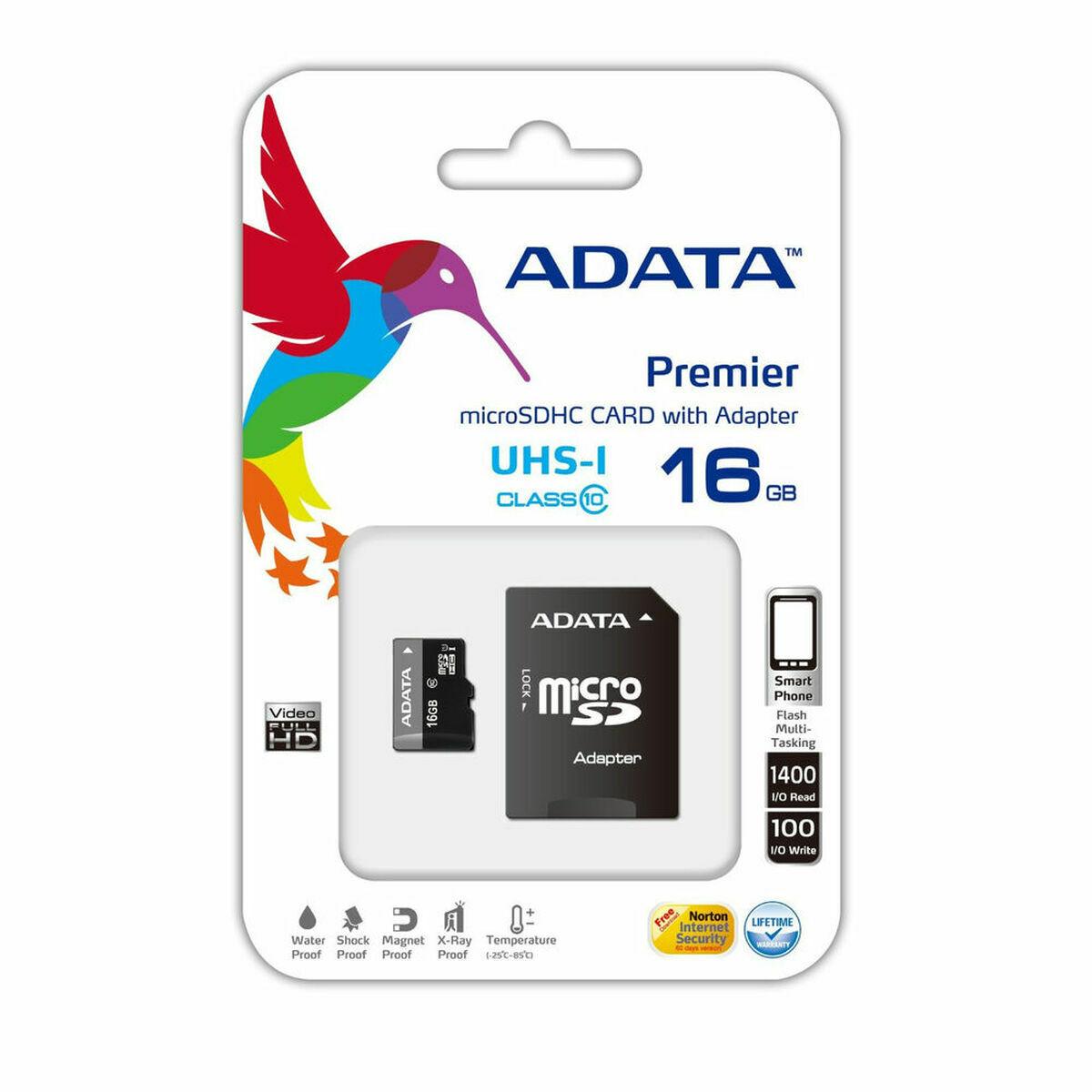 Mikro-SD-hukommelseskort med adapter Adata Premier microSDHC UHS-I U1 Class10 16GB 16 GB