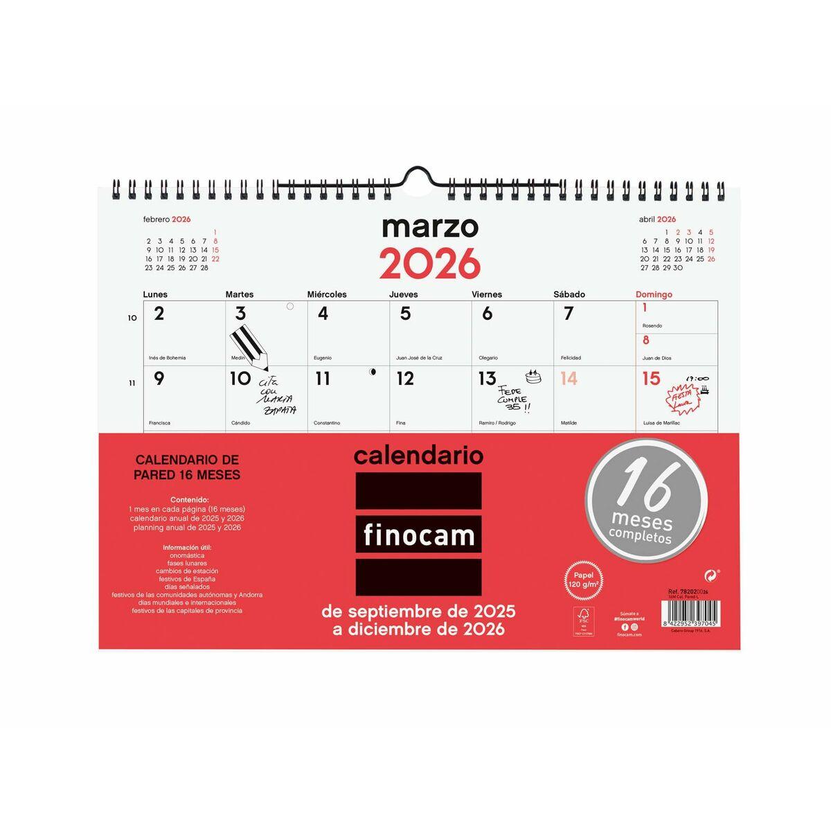 Vægkalender Finocam - 16-måneders kalender (L 34 × 24 cm)