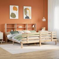 Seng med reol uden madras 200x200 cm massivt fyrretræ