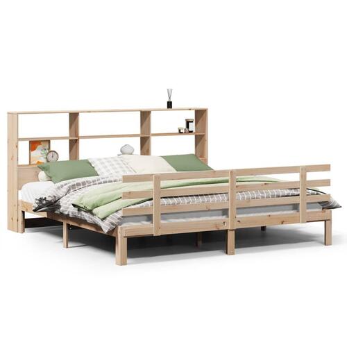 Seng med reol uden madras 200x200 cm massivt fyrretræ