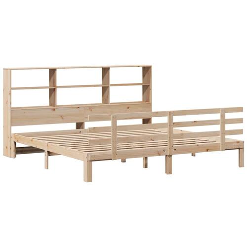 Seng med reol uden madras 200x200 cm massivt fyrretræ